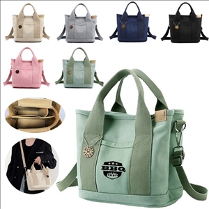Small Cotton Canvas Tote Bag W/Divider&Front Pocket